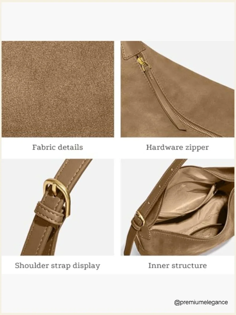Faux Suede Hobo Bag w/ 2 Adjustable Straps Medium Lightweight Crossbody